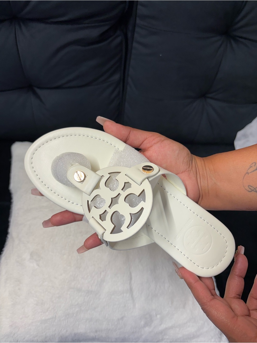 Tory Burch White Logo-Emblem Thong Sandal